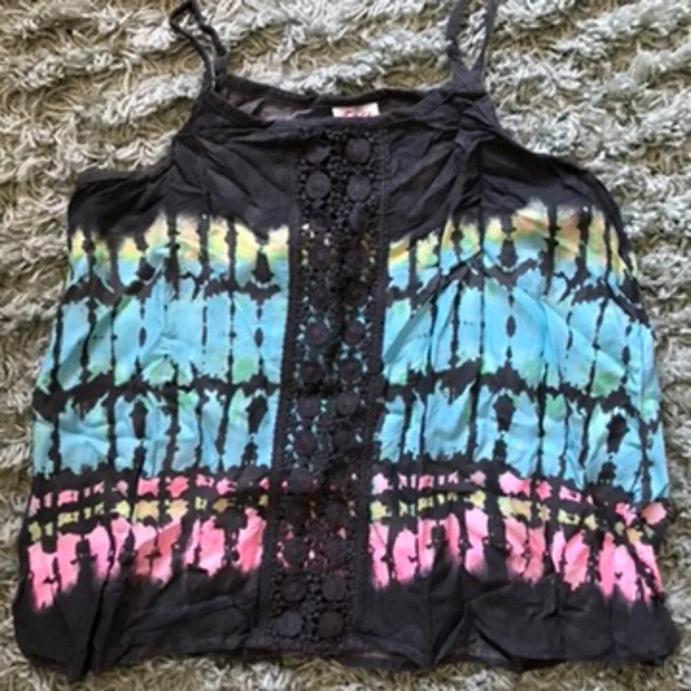 Justice Girls Tie Dye Tank Top Size 14 Crochet Front Boho